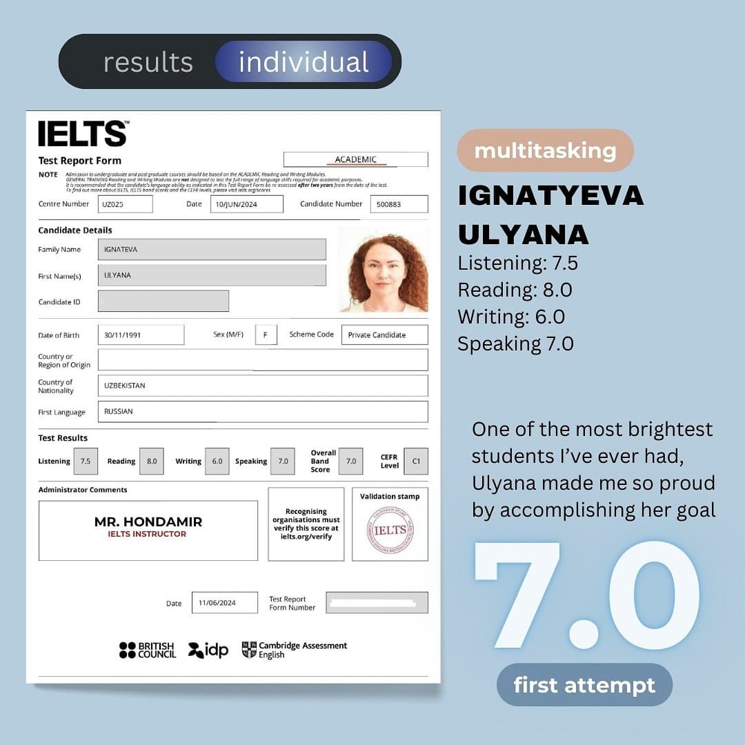 IELTS 7.0 (C1): Ulyana Ignatyeva